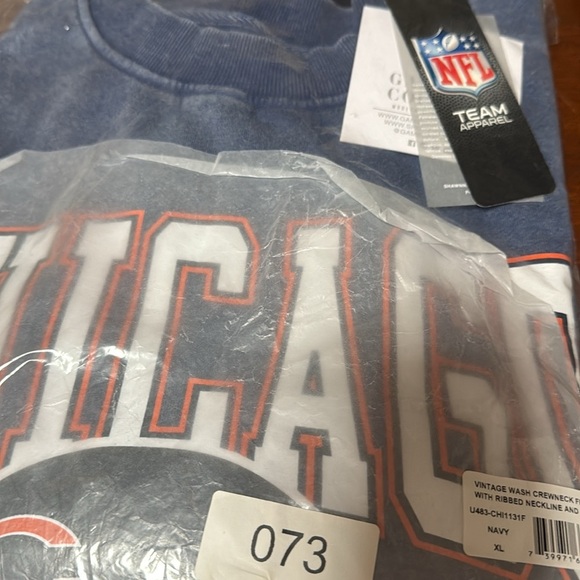 New Chicago Bears Blue Vintage Wash Oversized Crewneck Fleece Pullover - Picture 3 of 4